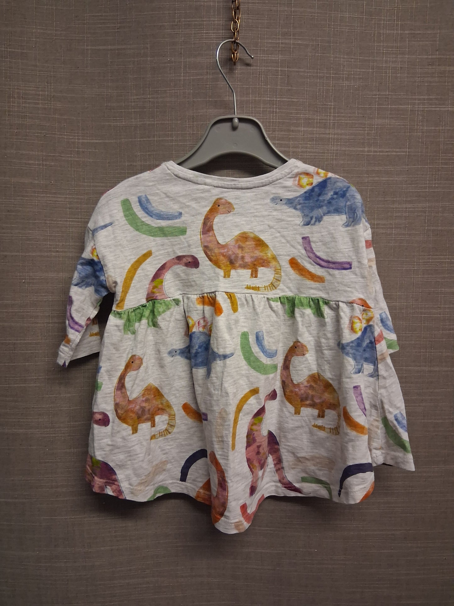Next Girls Grey Multicolour Dinosaur Theme Jumper Dress Age 6-9 Months