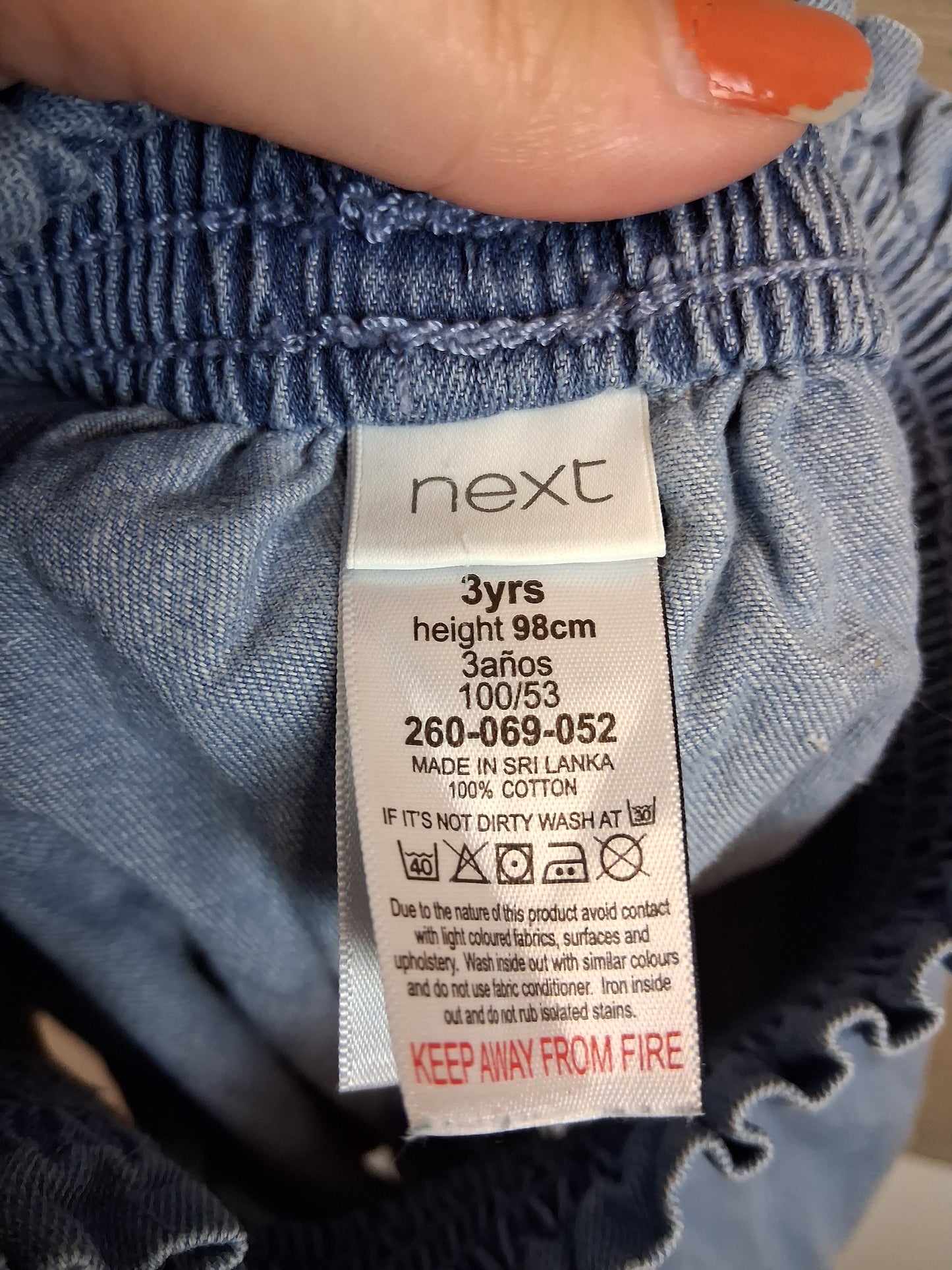 Next Girls Blue Denim Shorts Elastic Waist Age 3 Years