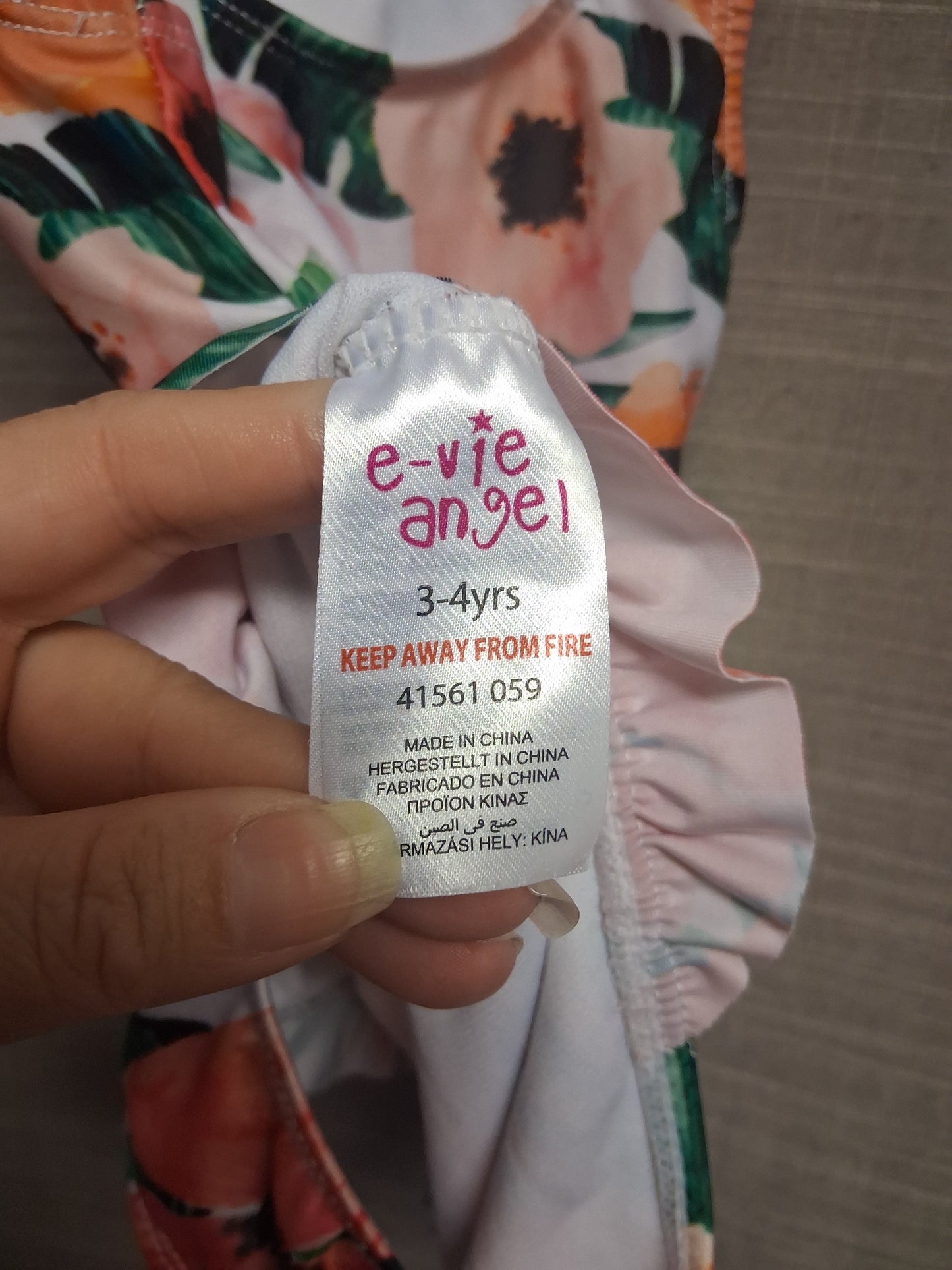 E-vie Angel Girls White Floral Swimsuit One Piece Age 3-4 Years
