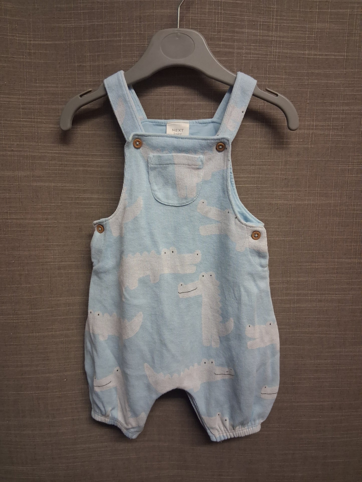 Next Boys Blue Crocodile Print Jersey Dungarees Age 0-3 Months