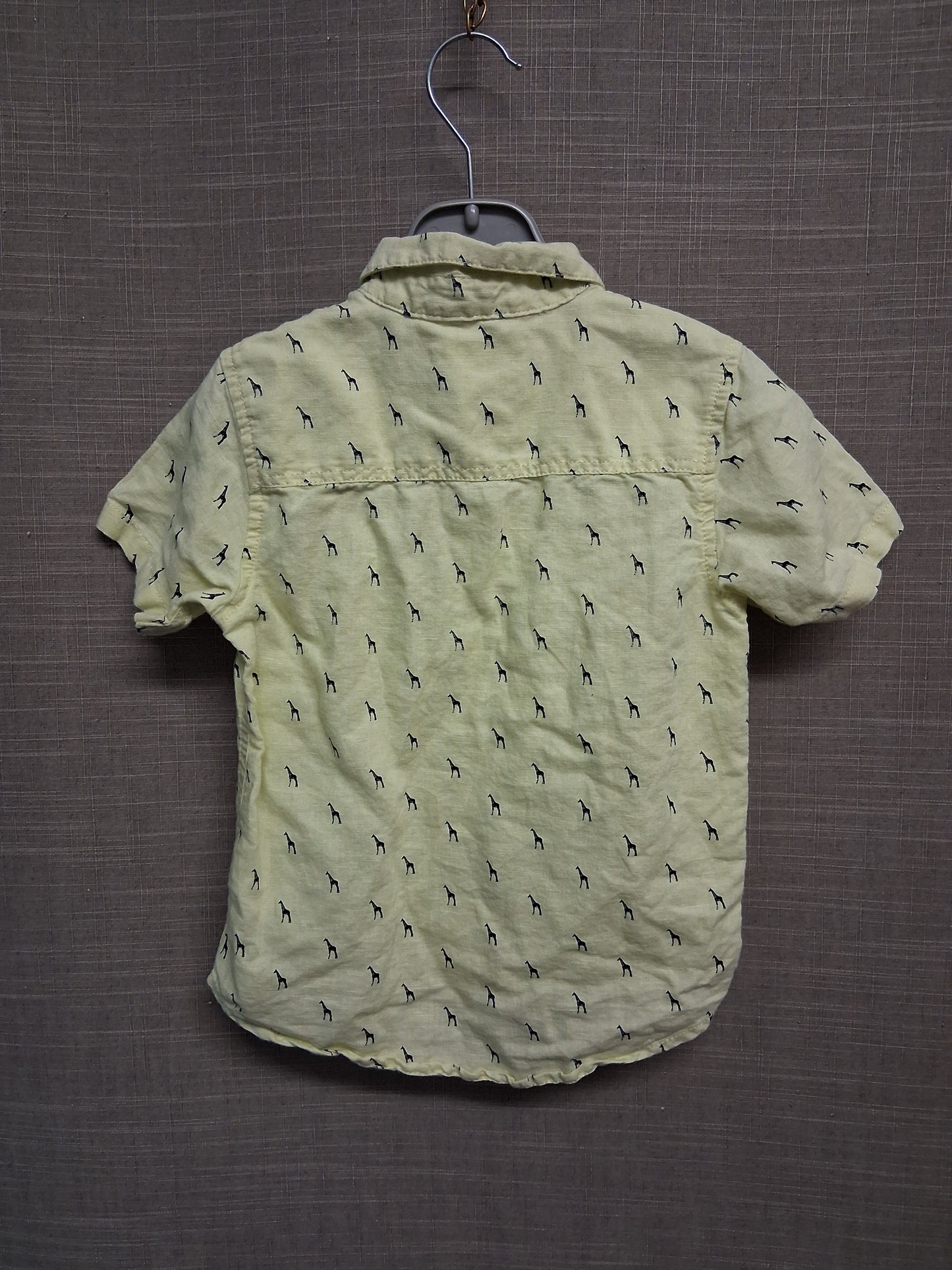 Next Boys Short Sleeve Shirt Yellow Giraffe Print Age 2-3 Years