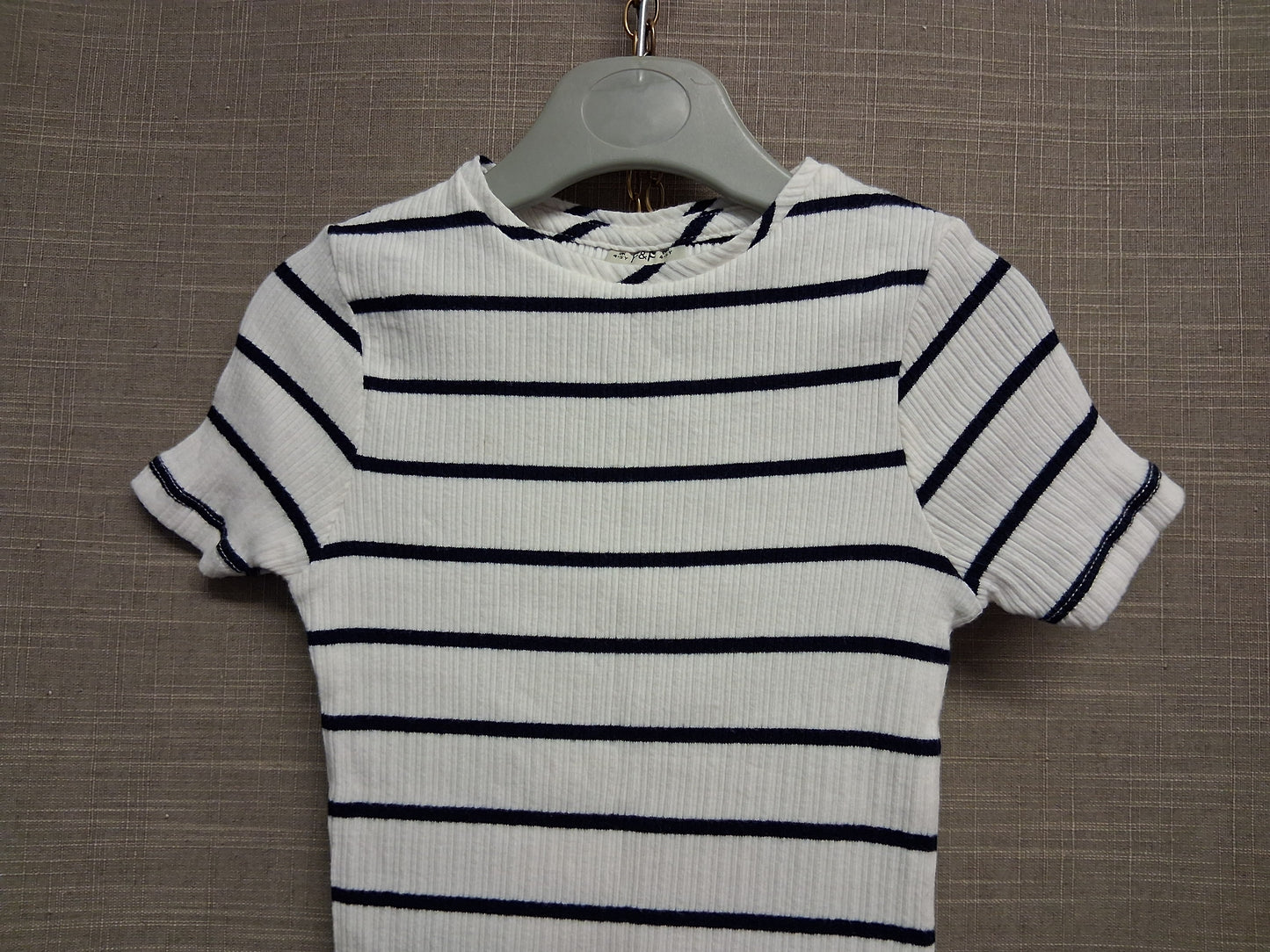 F&F Girls White Blue Striped Short Sleeve T-Shirt Dress Age 4-5 Years