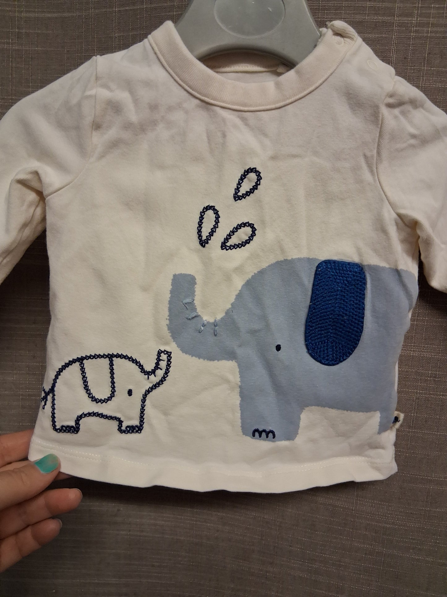 Next Cream Long Sleeve Jersey Elephant T-Shirt Age 0-3 Months
