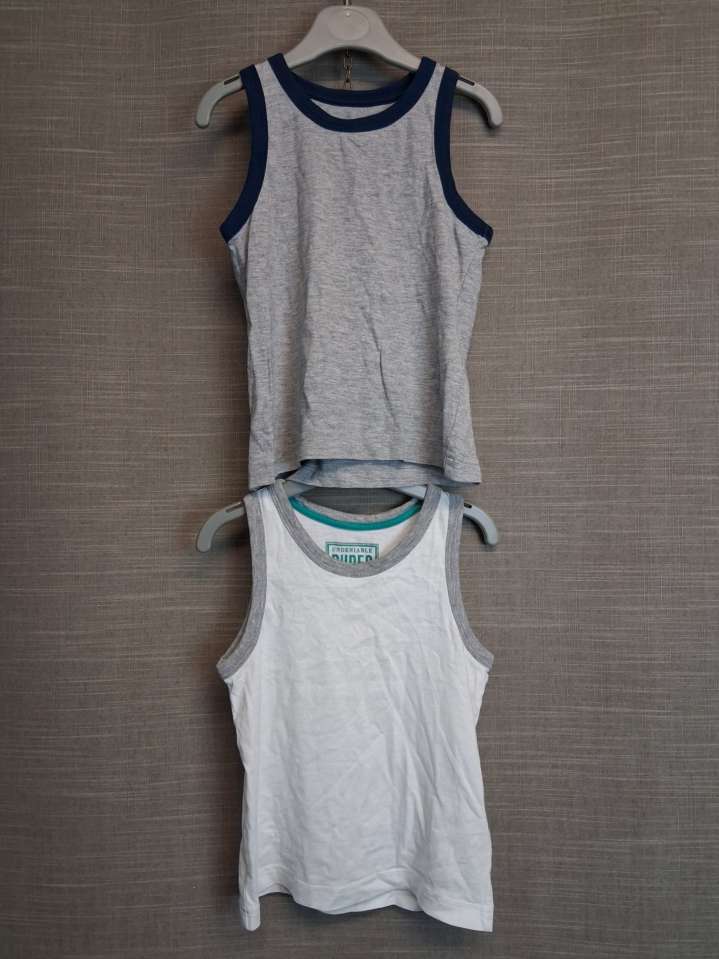 Matalan Boys Vest Tank Tops Grey and White Age 3 Years Set of 2
