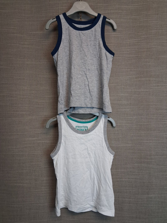 Matalan Boys Vest Tank Tops Grey and White Age 3 Years Set of 2