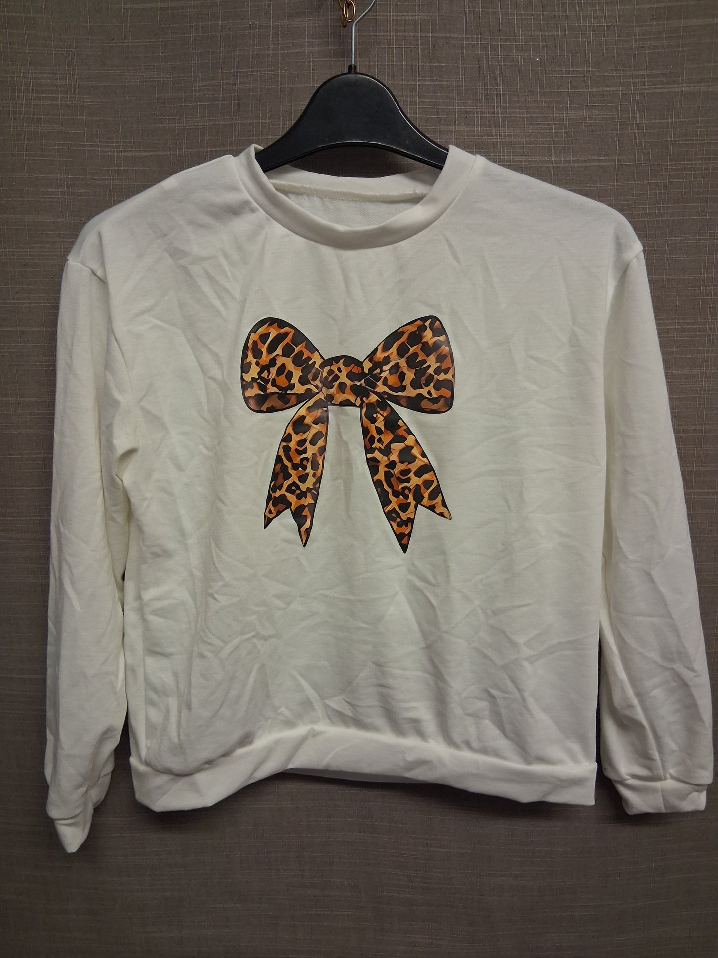 Shein Girls Cream Leopard Print Bow Sweater Age 12 Years