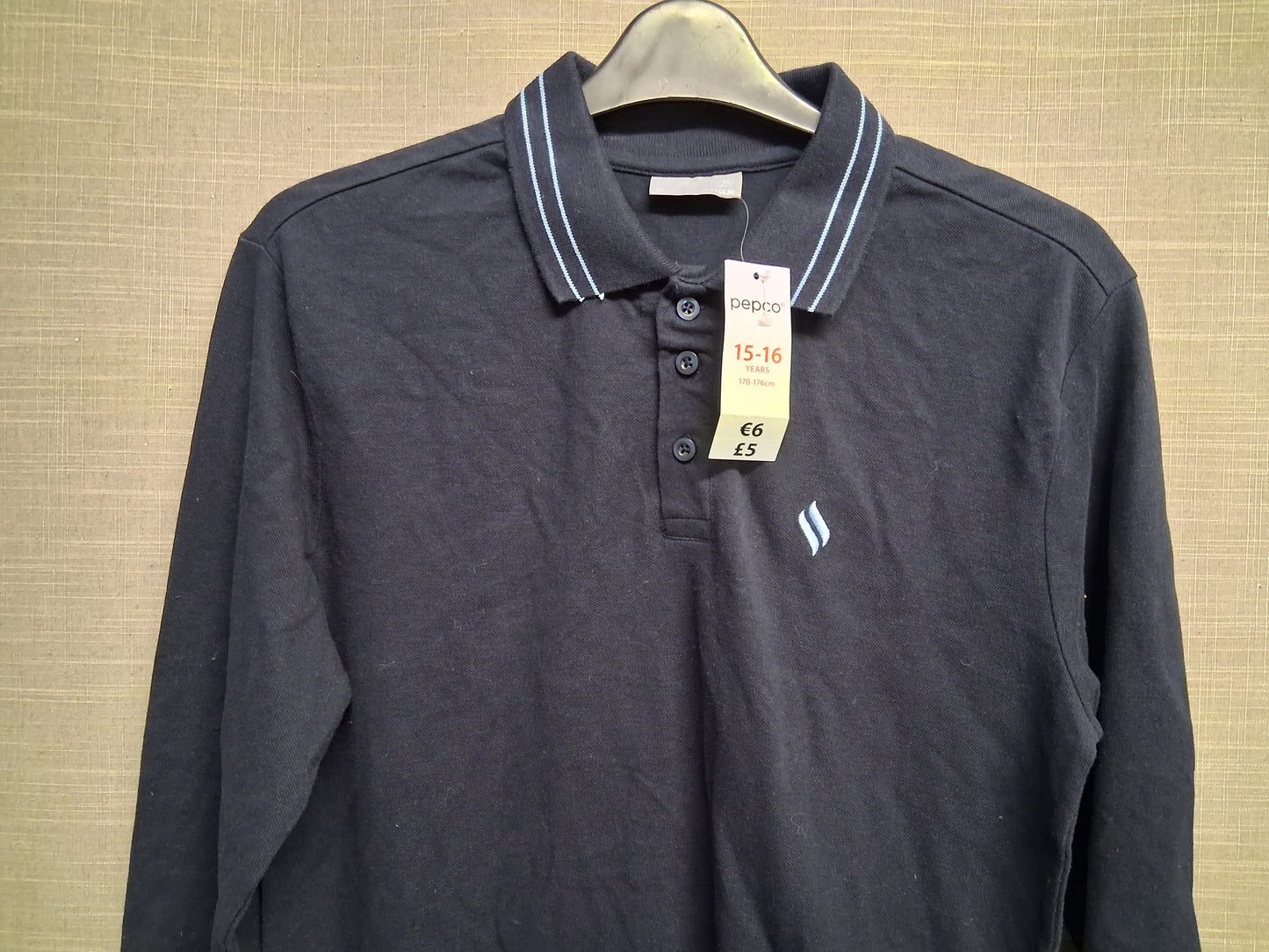 Pep&Co Polo T-Shirt Long Sleeve Navy Age 15-16 Years