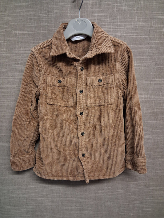 Marks and Spencer Boys Brown Corduroy Shirt Long Sleeve Age 3-4 Years
