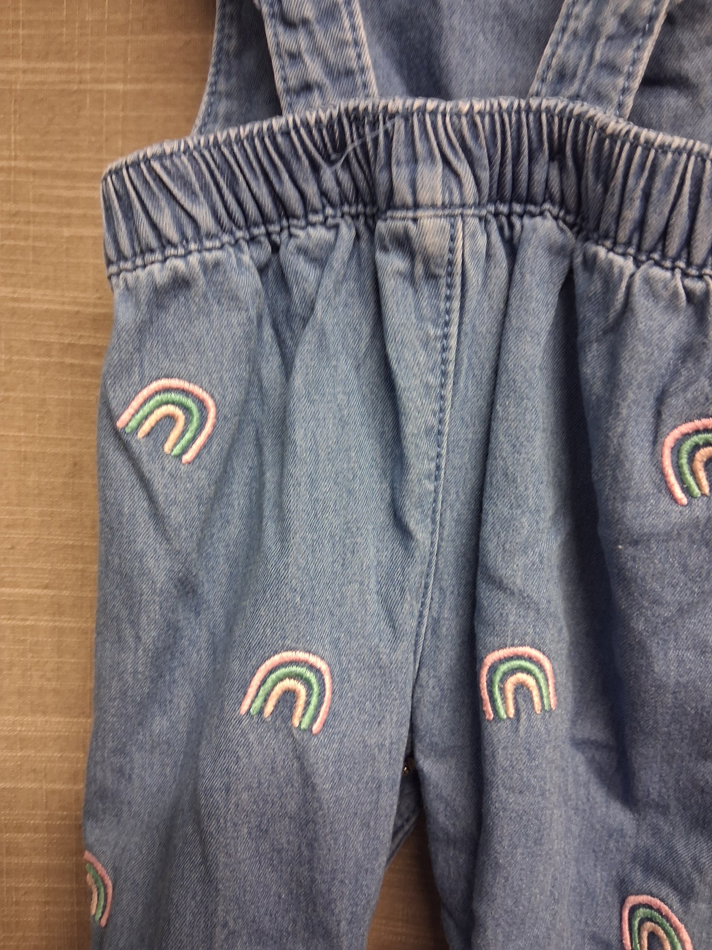 F&F Girls Blue Denim Rainbow Dungarees Age 0-3 Months