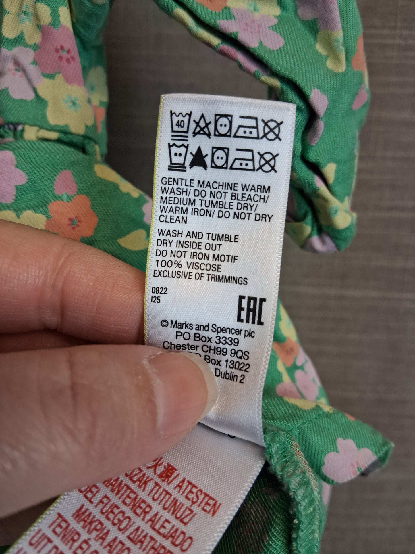 Marks and Spencer Girls Green Floral Dress Age 3-6 Months