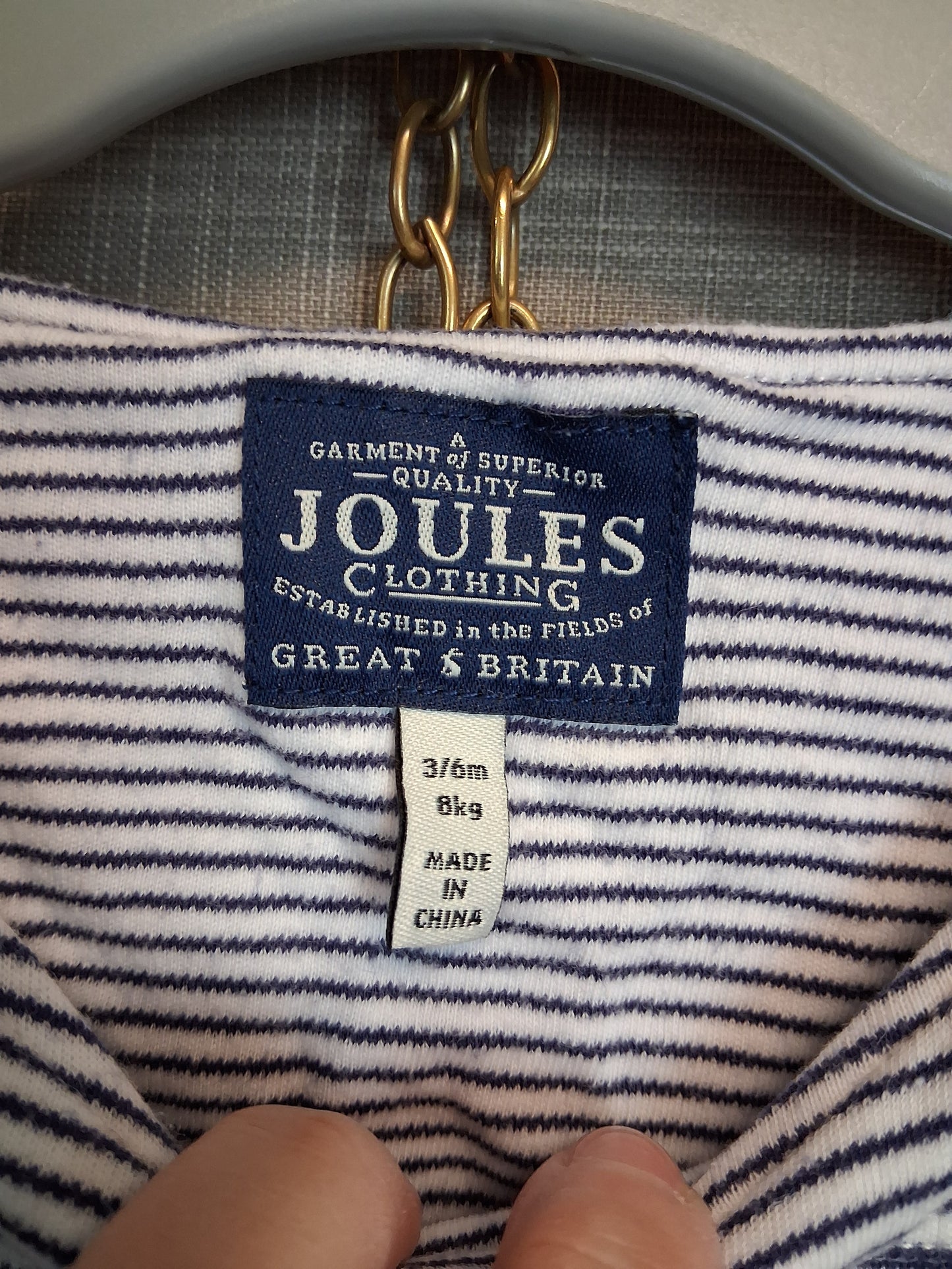 Joules Boys Blue White Stripe Romper Dungarees Age 3-6 Months