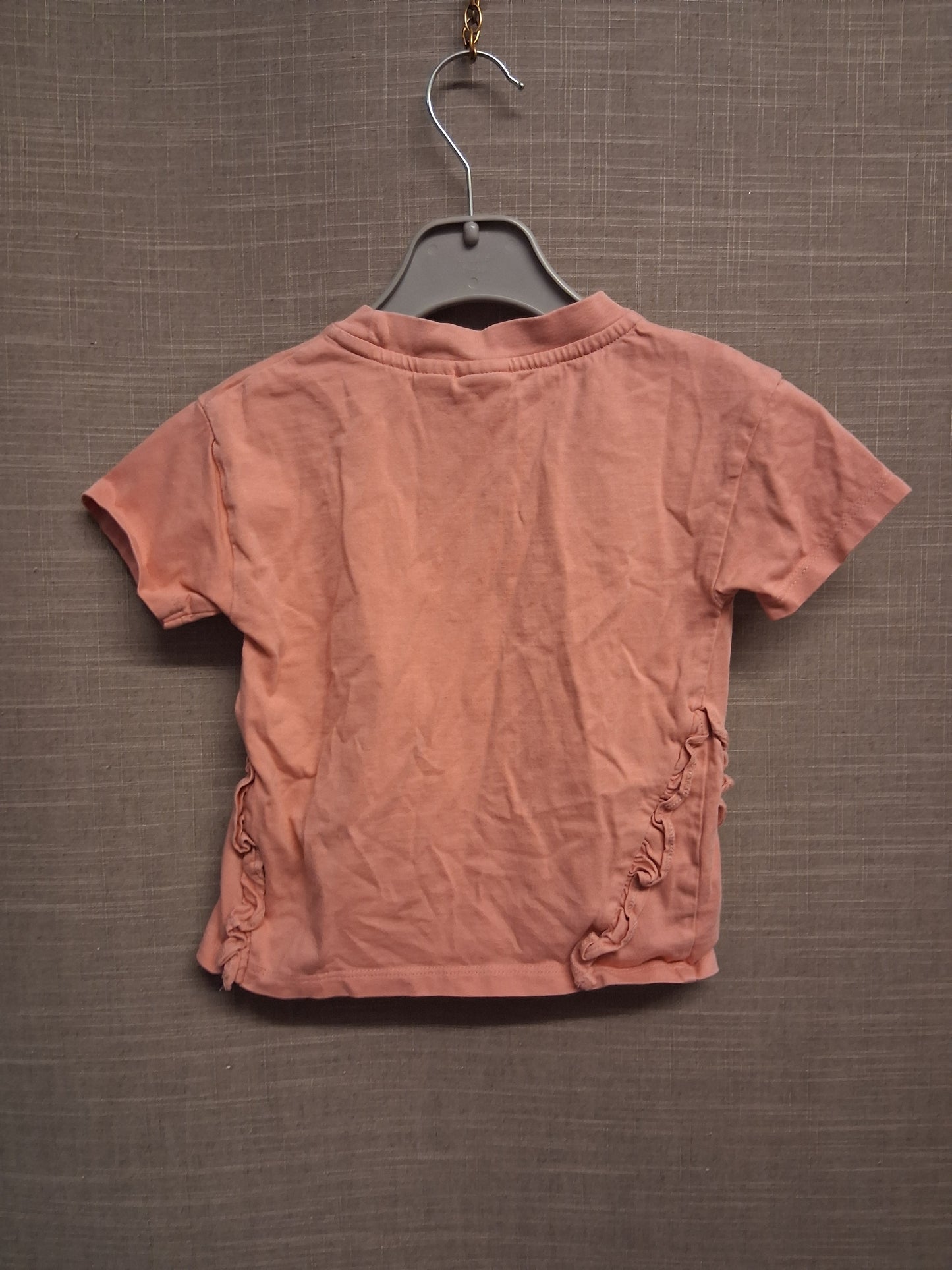 Ted Baker Girls T-Shirt Pink Short Sleeve Ruffle Trim Age 2-3 Years