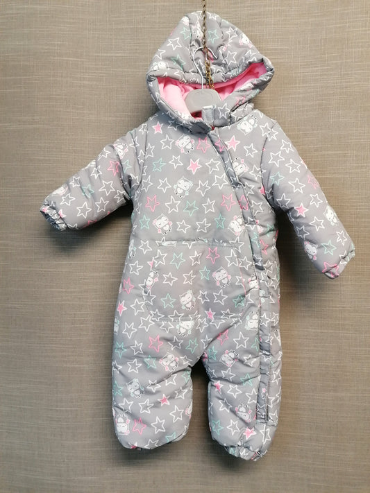 Pep&Co Girls Snowsuit Age 9-12 Months Grey Owl Print Padded Hooded