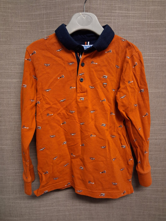 Mayoral Red Areoplane Print Long Sleeve Polo T-Shirt Age 4 Years