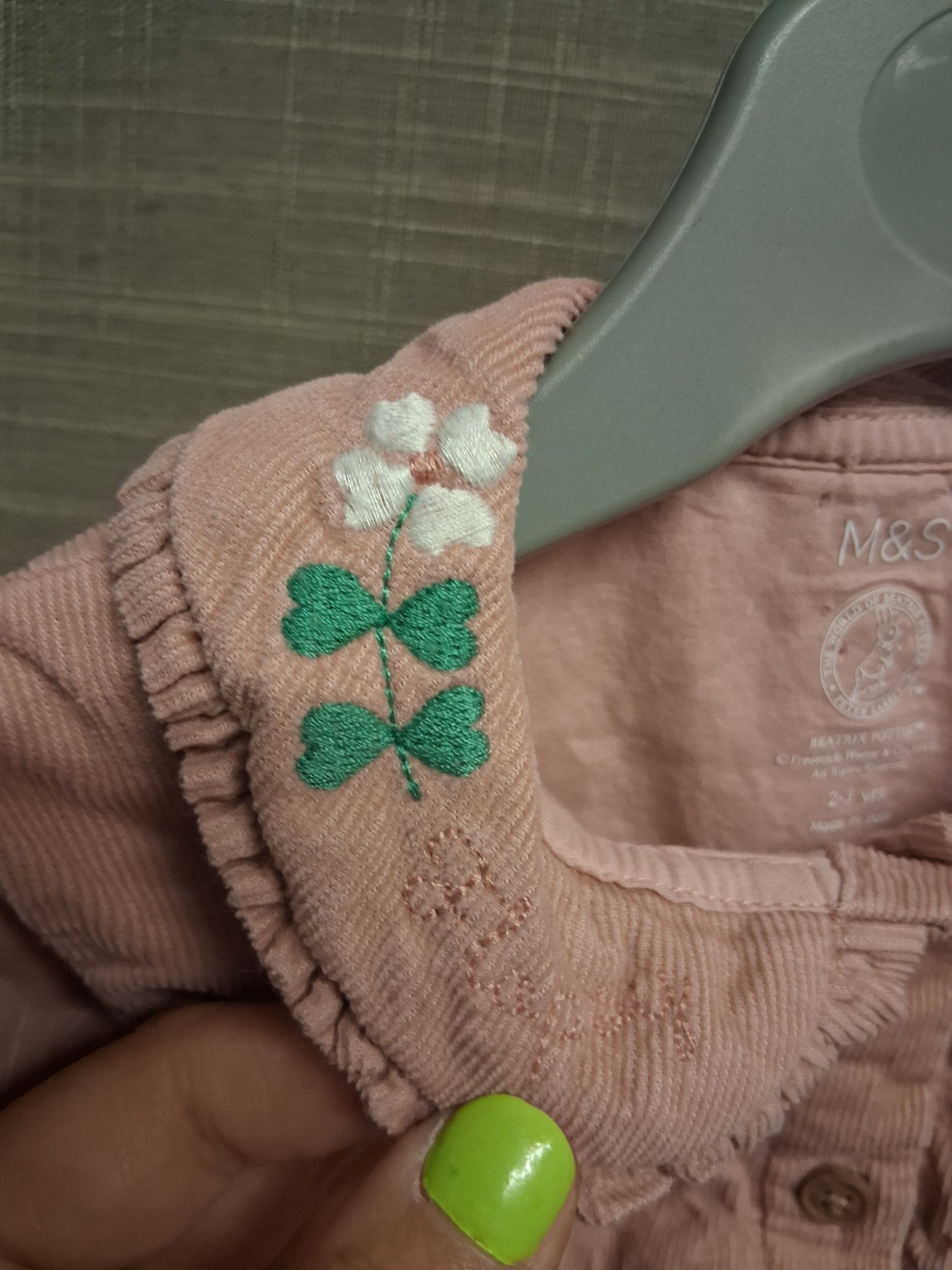 Marks and Spencer Peter Rabbit Corduroy Pink Long Sleeve Dress Age 2-3 Years