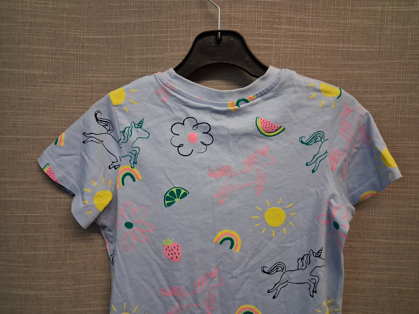 Marks & Spencer Blue Short Sleeve T-Shirt Unicorn & Rainbows Age 6-7 Years