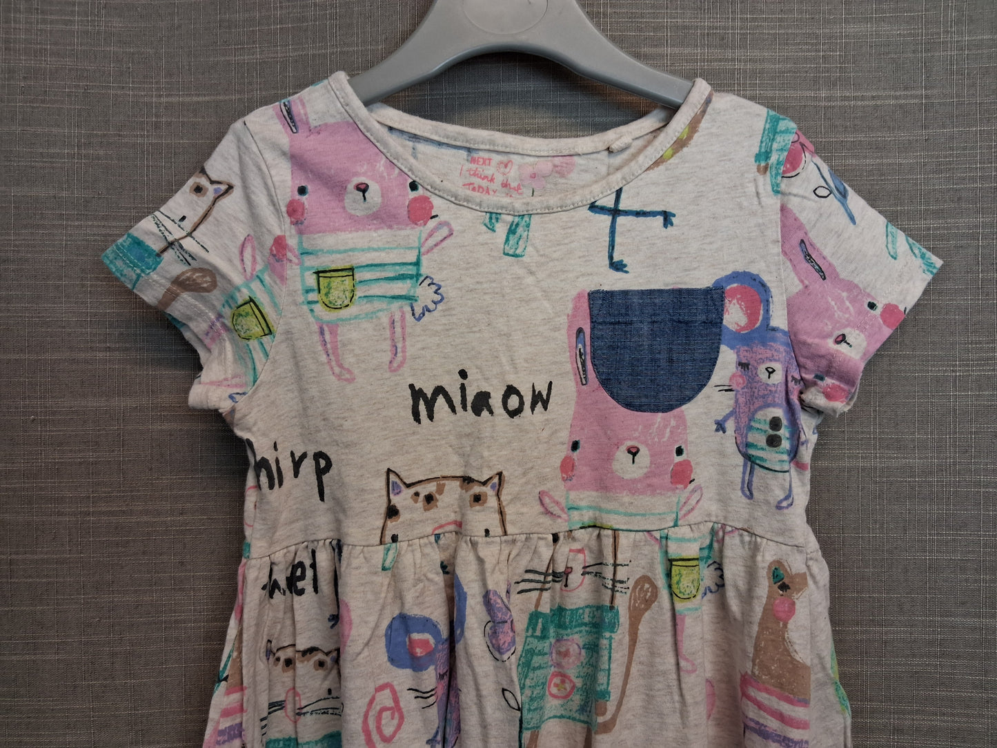 Next Girls Beige Animal Print Dress Jersey Short Sleeve Age 5-6 Years