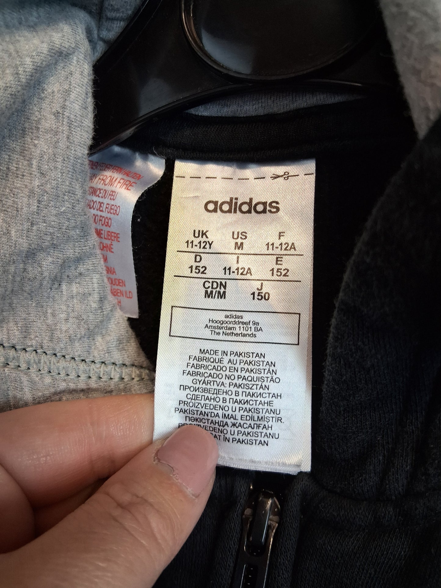 Adidas Boys Full Zip Hoodie Faded Black Age 11-12 Years