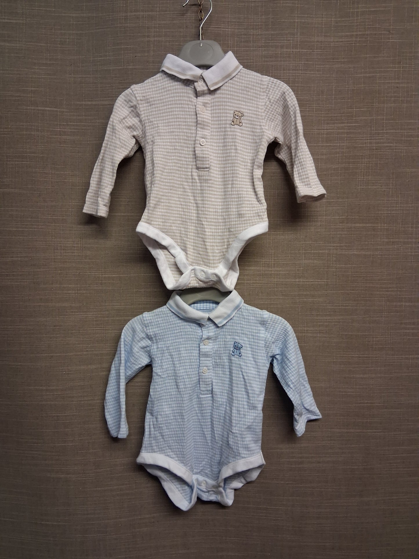 Nutmeg Boys Bodysuits Long Sleeve Blue Beige Age 6-9 Months
