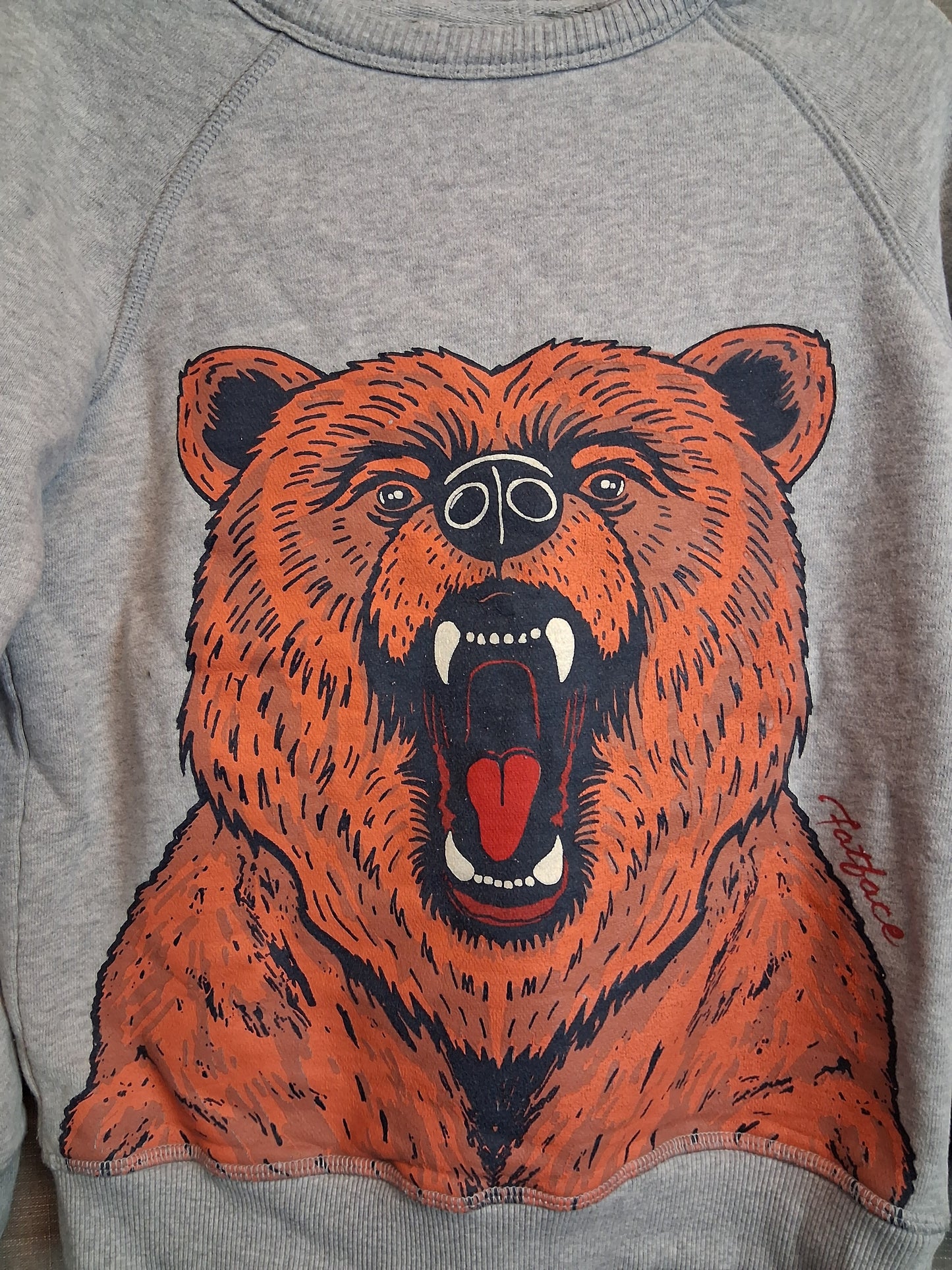 Fat Face Boys Sweater Grey Bear Graphic Print Age 8-9 Years