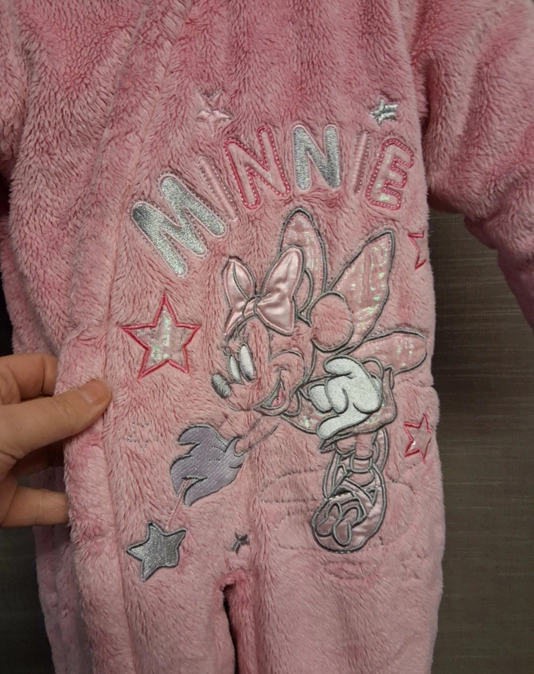 Disney Girls Minnie Mouse Pink Padded Pramsuit Plush Age 6-9 Months