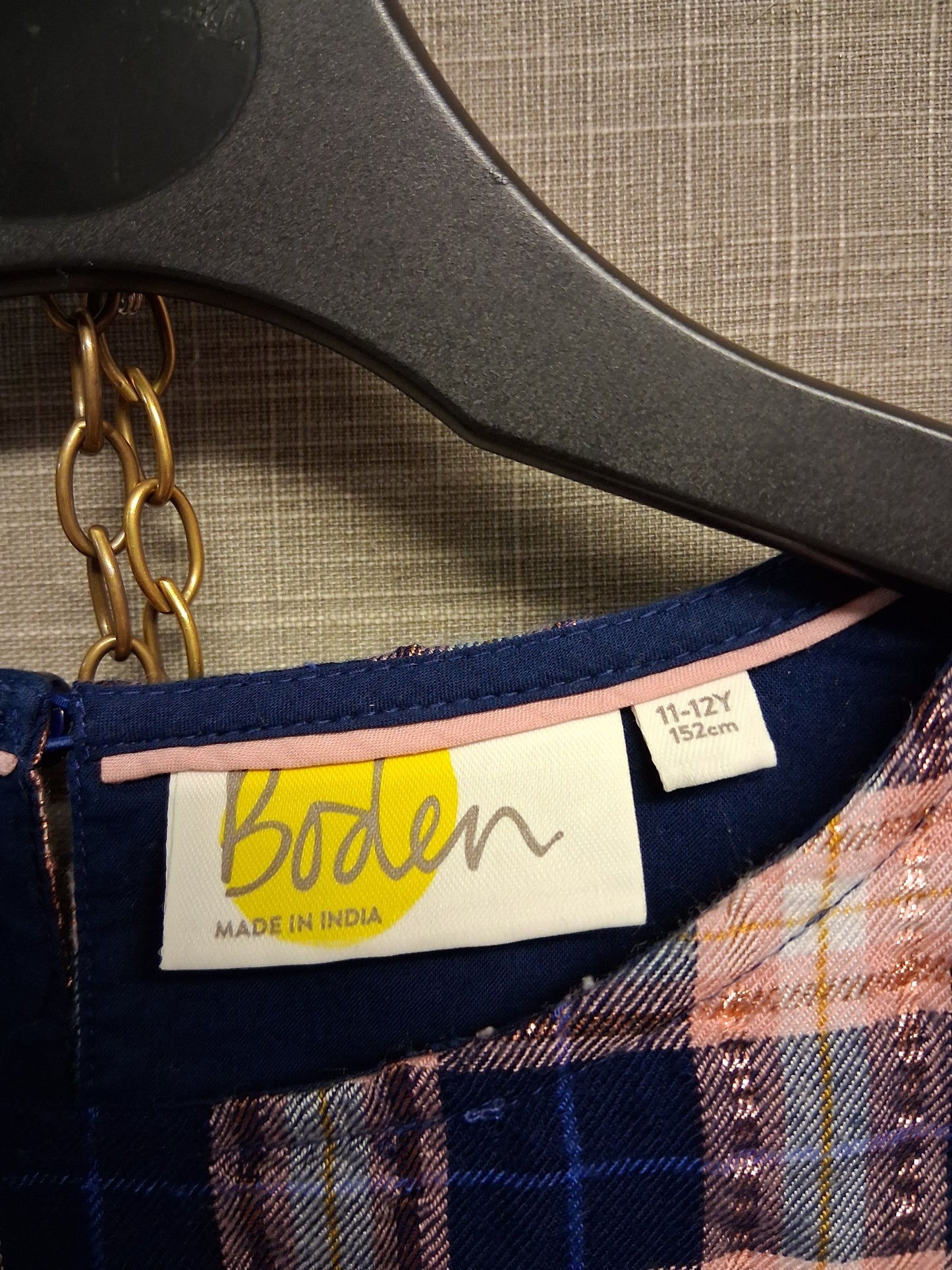 Boden Girls Blue Check Dress Long Sleeve Age 11-12 Years