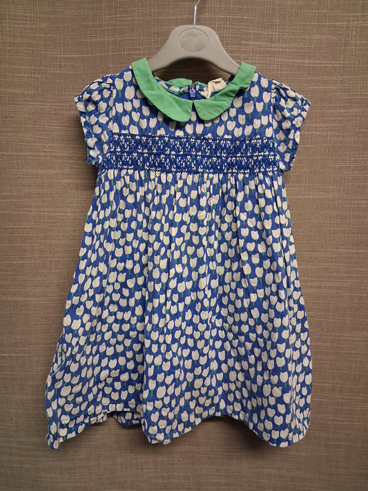 Mini Boden A Line Dress Blue Floral Cotton Dress Age 2-3 Years