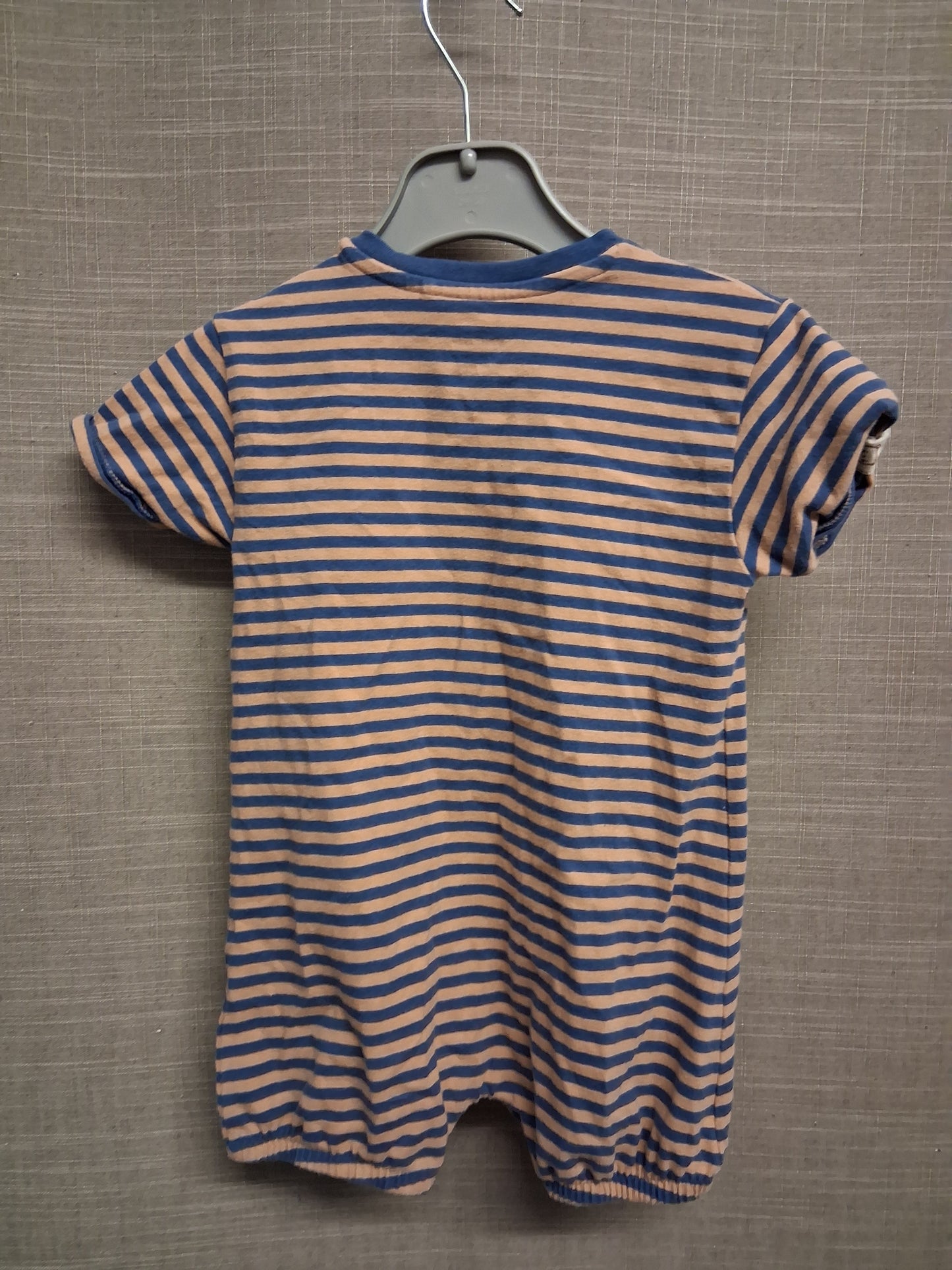 Next Boys Brown Blue Striped Teddy Short Sleeve Romper Age 9-12 Months 100% Cotton