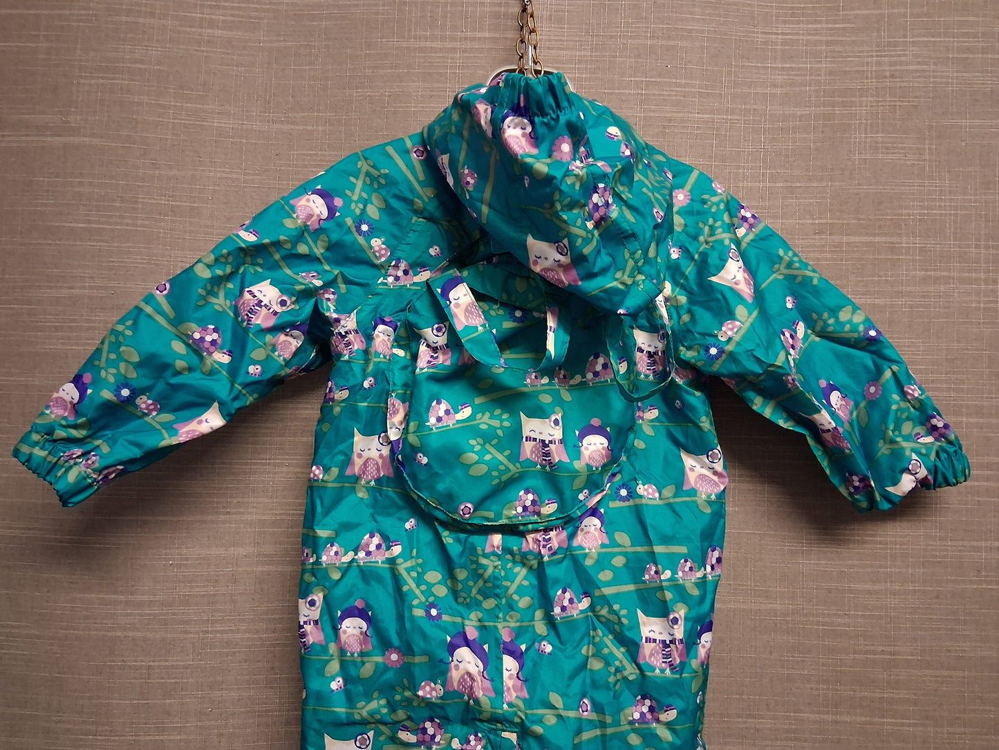 Mini Club Girls Rainsuit All in One Green Owl Print Age 12-18 Months