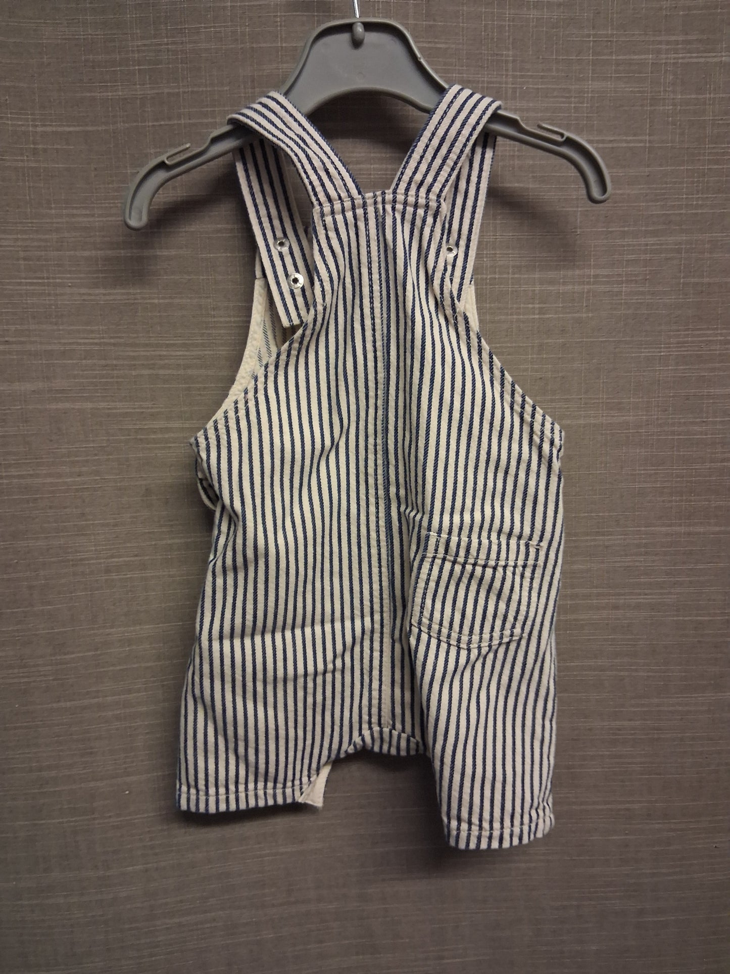 Marks & Spencer Boys Blue White Stripe Short Dungarees Age 6-9 Months