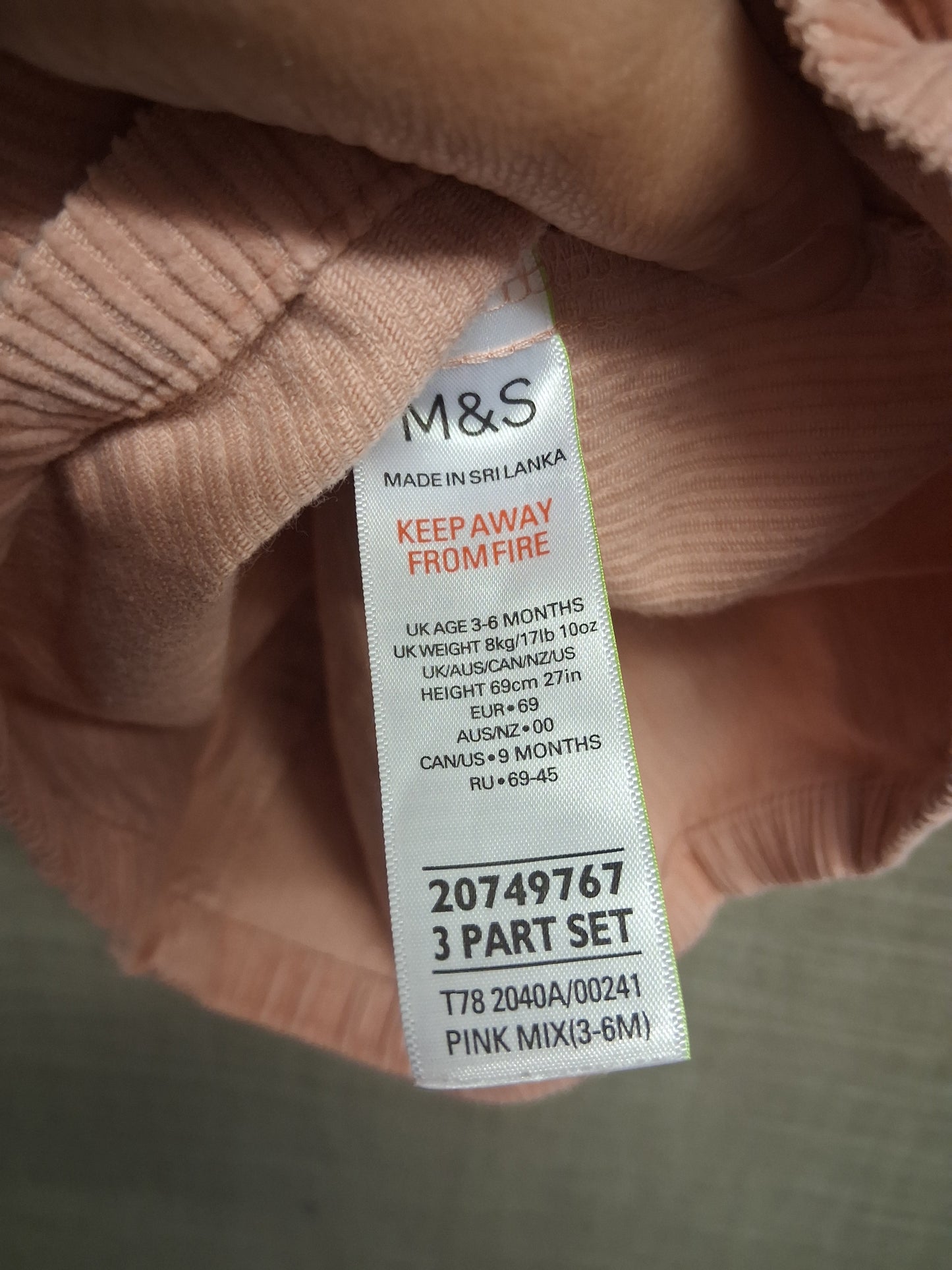 Marks and Spencer Girls Pink Corduroy Pinafore Dress Embroidered Bunny Age 3-6 Months