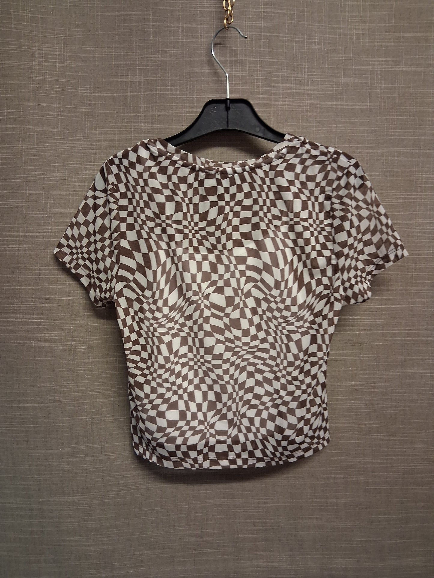 New Look Girls Brown White Check 2 Piece Mesh T-Shirt Age 12-13 Years