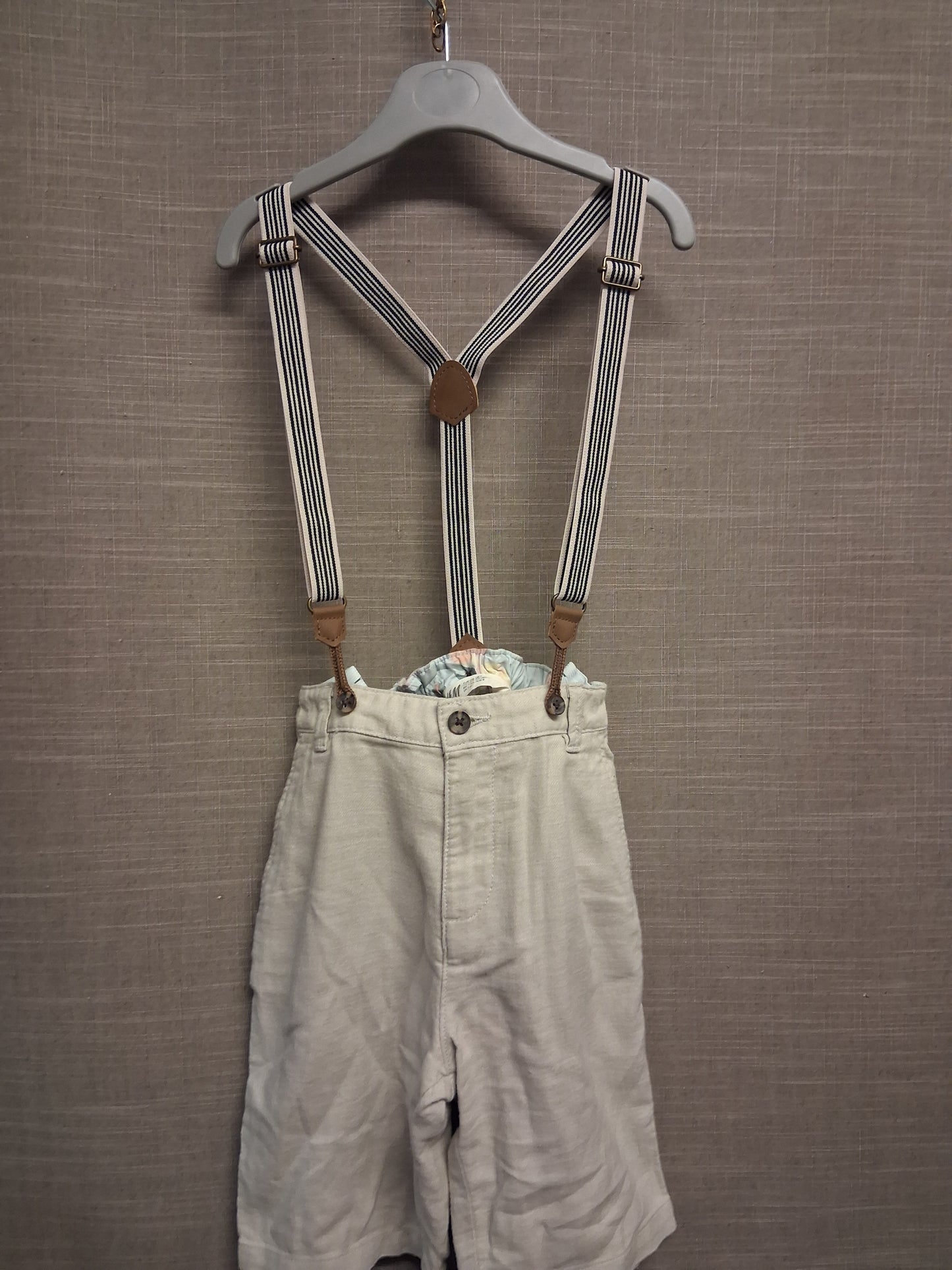 H&M Boys Beige Linen Blend Shorts With Braces Age 7-8 Years