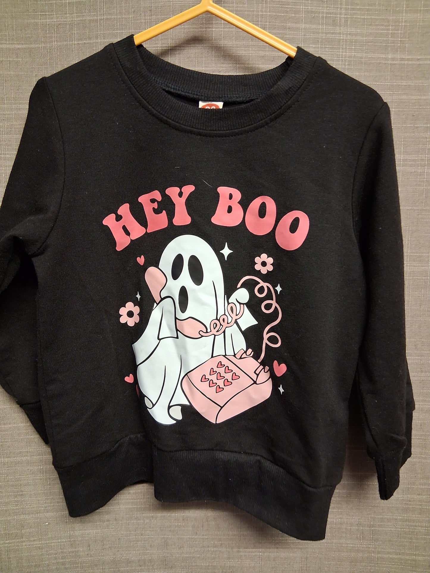 Shein Girls Halloween Black Sweater Hey Boo Age 2-3 Years
