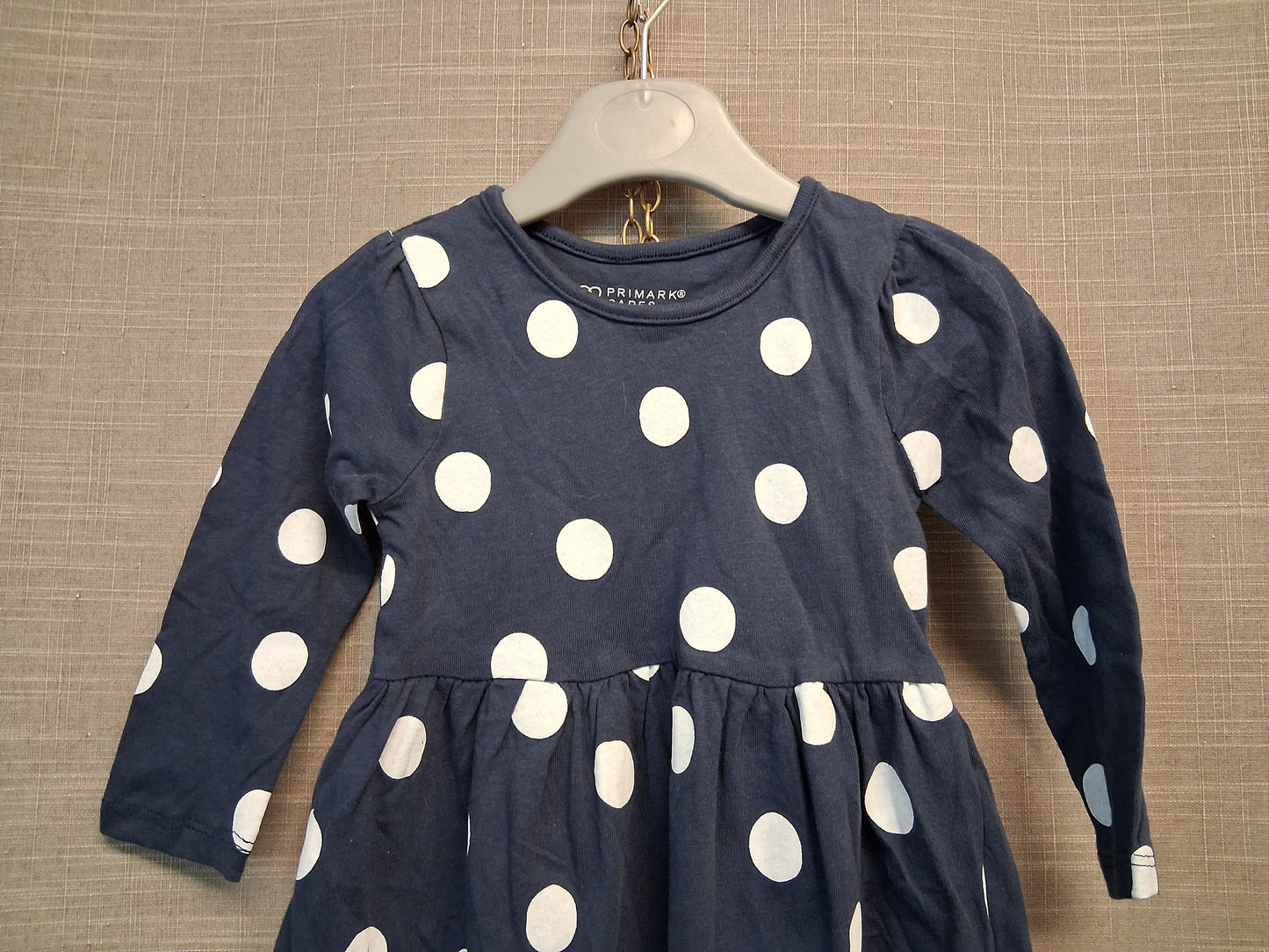 Primark Girls Navy Spotty Jersey Dress Age 9-12 Months