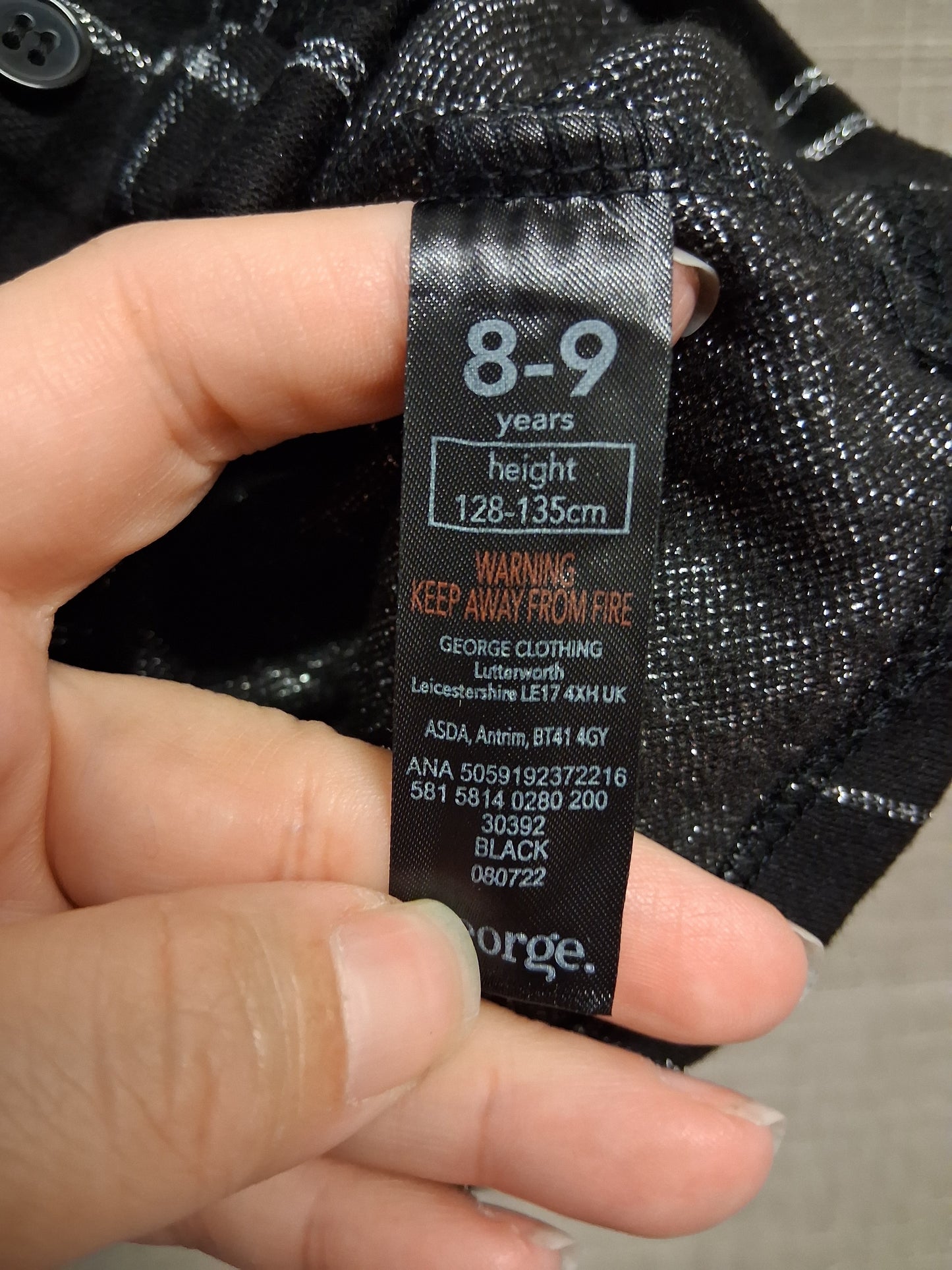George Girl Pinafore Dress Black Check Age 8-9 Years