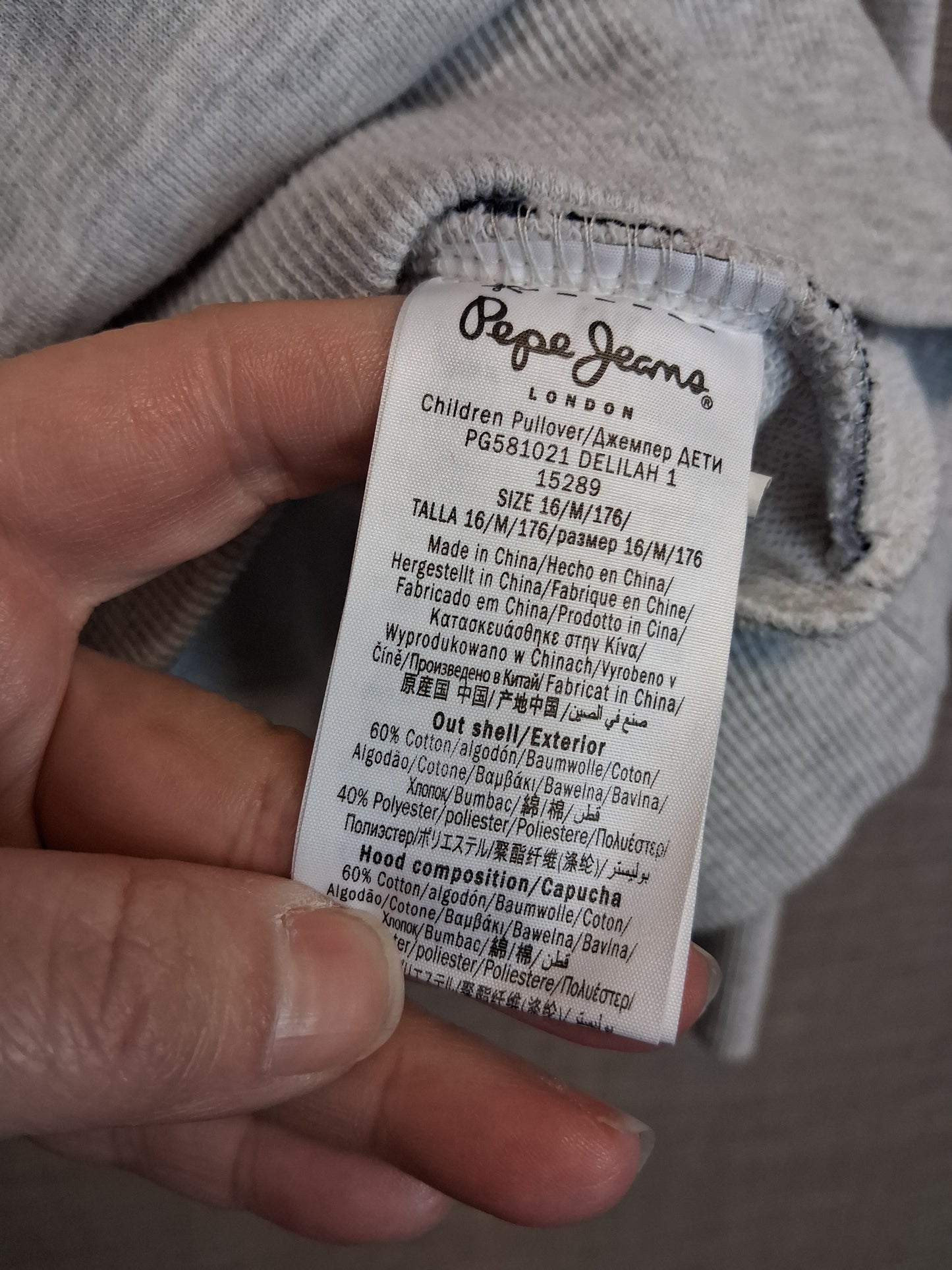 Pepe Jeans Girls Grey Jersey Hoodie Jumper Age 16 Years