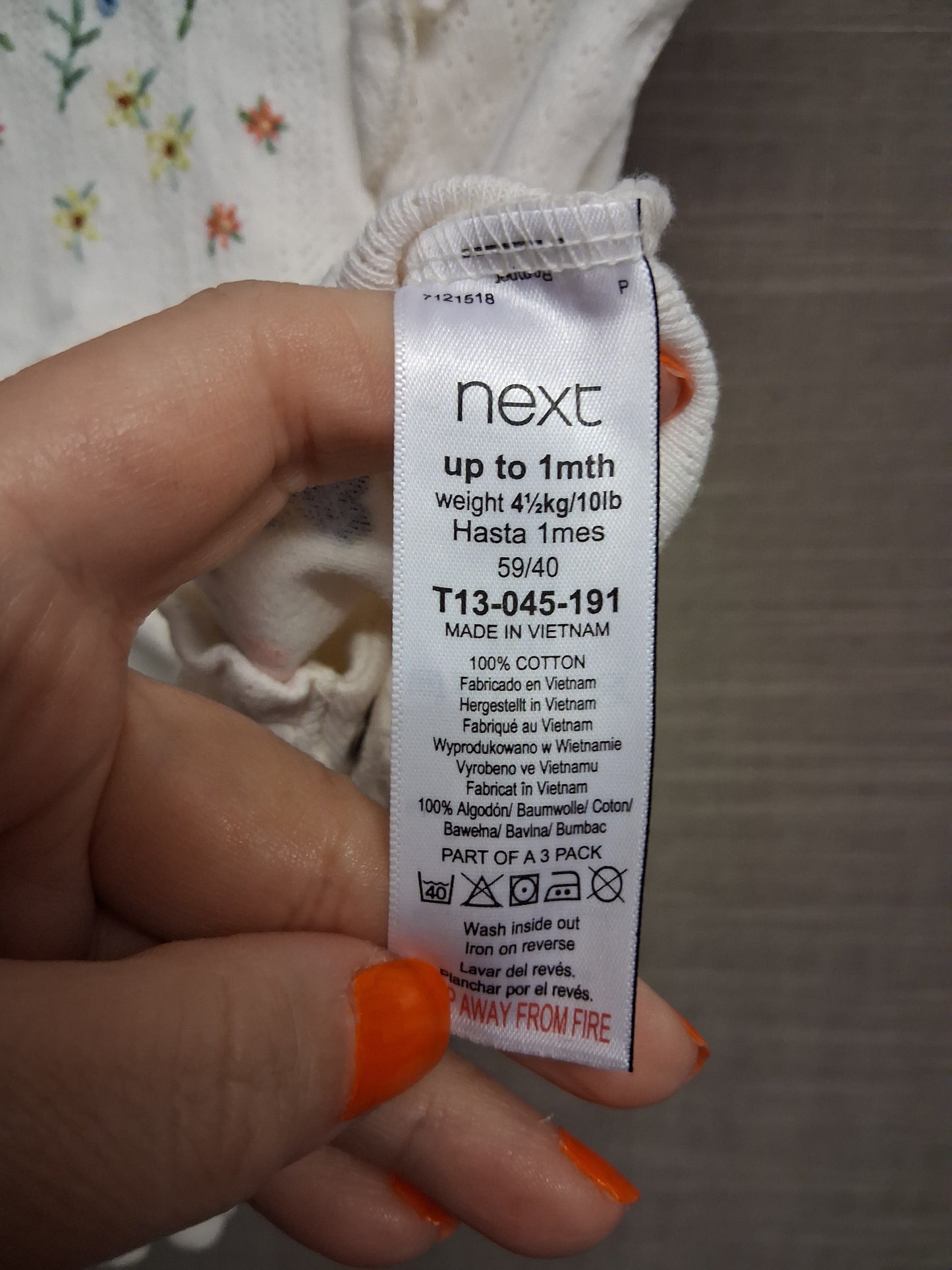 Next Girl Floral Romper Short Sleeve Cream Age up to 1 Month