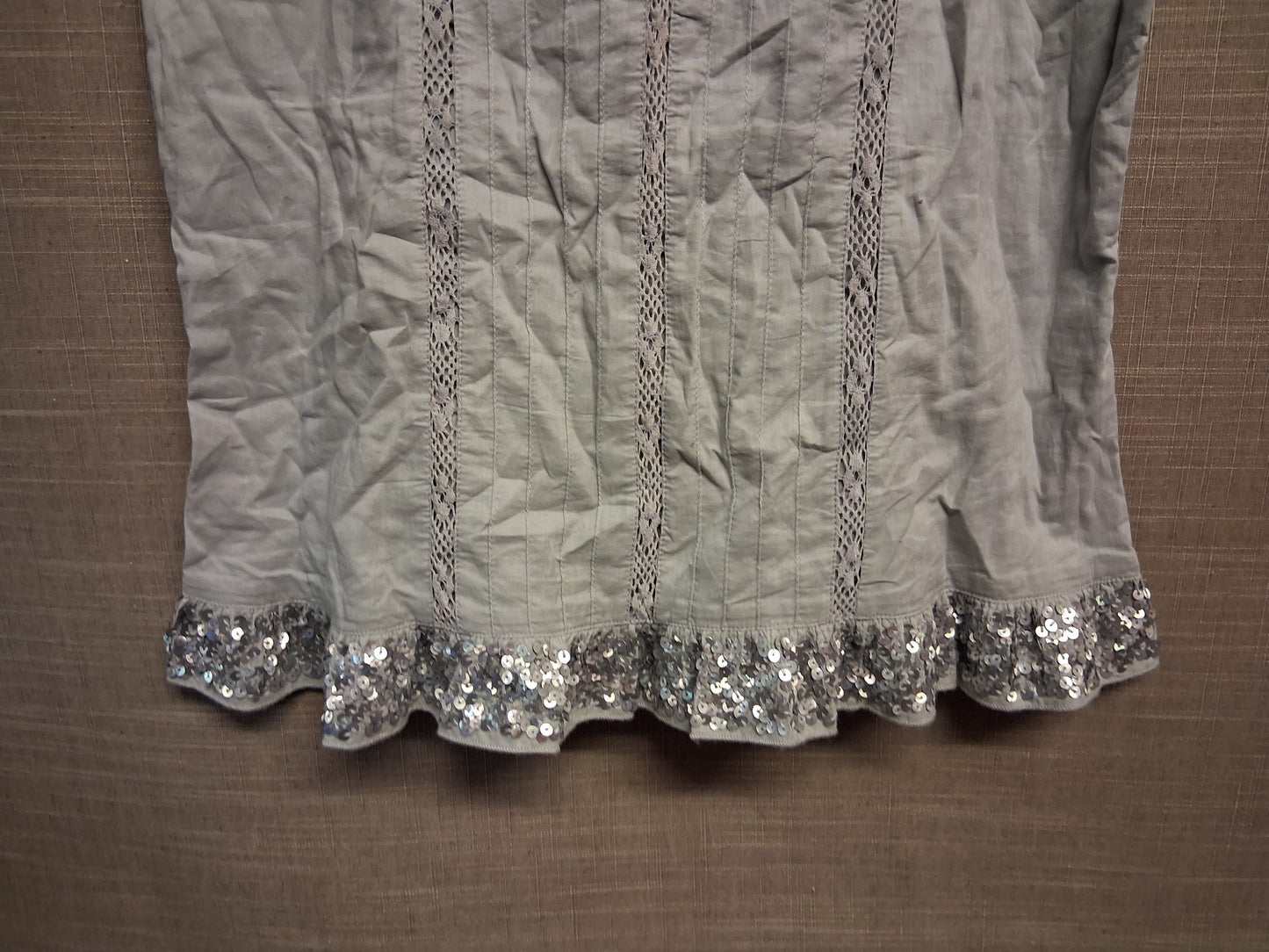 Monsoon Girls Silver Grey Strappy Cotton Camisole Tank Top Sequin Trim Age 12-13 Years New