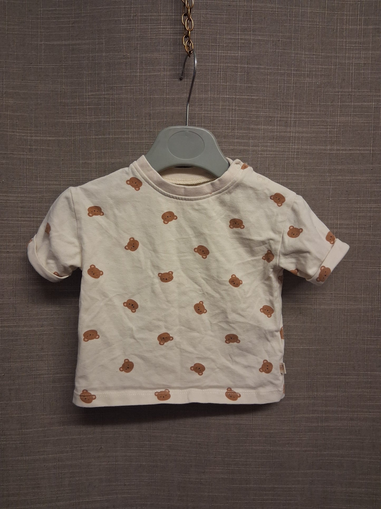 Next Boys Beige Teddy Print Short Sleeve T-Shirt Age 0-3 Months