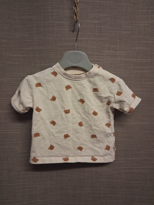Next Boys Beige Teddy Print Short Sleeve T-Shirt Age 0-3 Months