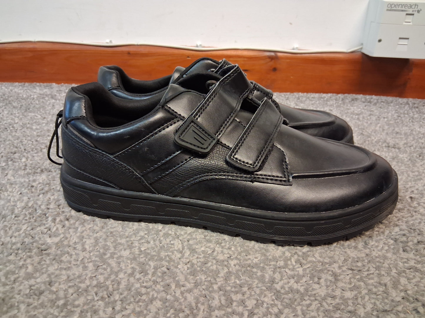 F&F Boys Black School Shoes Double Strap Size 5 Faux Leather New