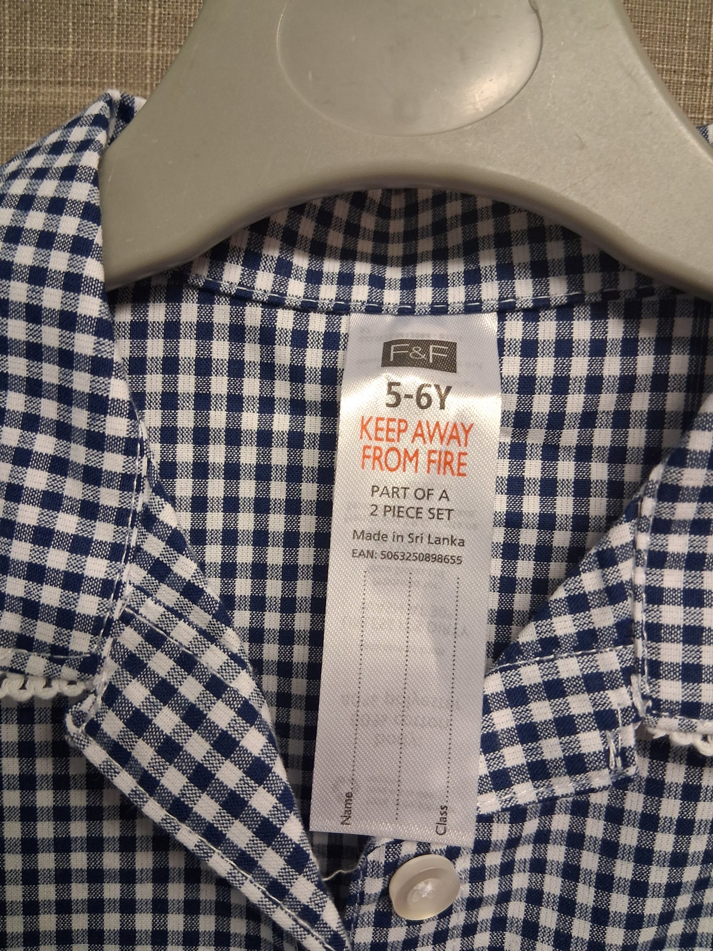 F&F Girls Blue Gingham School Dress Age 5-6 Years NWOTS