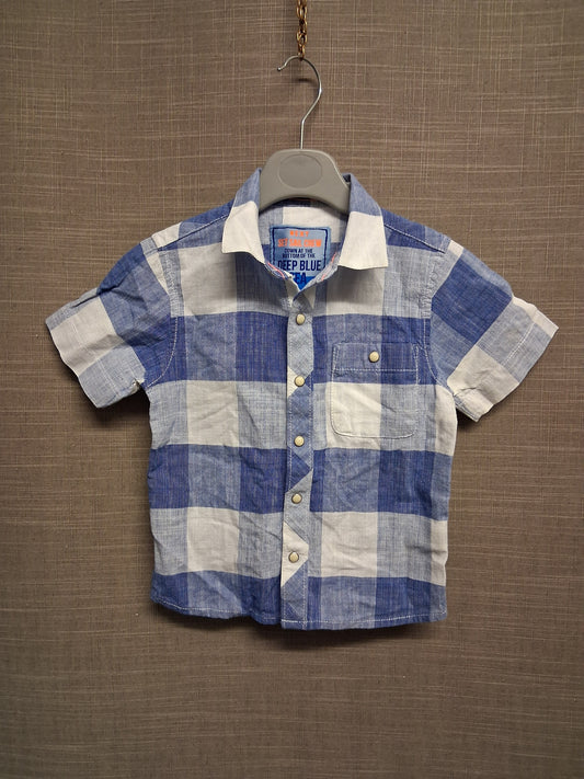Next Boys Blue Check Short Sleeve Shirt Snap Fastening Age 18-24 Months