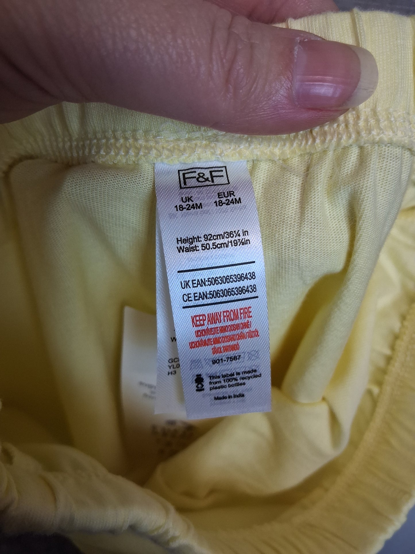 F&F Boys Yellow Jersey Shorts Age 18-24 Months New