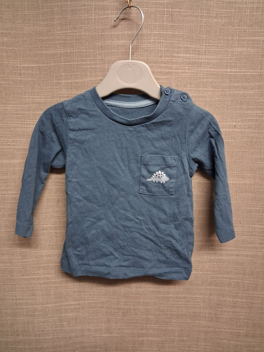 Matalan Boys Blue Long Sleeve T-Shirt Dinosaur on Pocket Age 6-9 Months