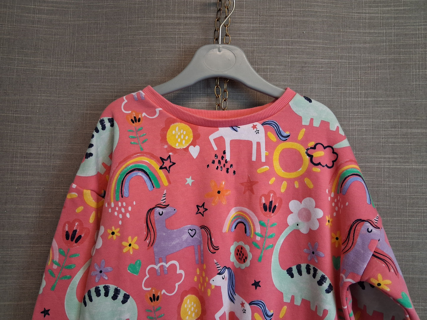 F&F Girls Pink Dinosaur Sweater Jumper Age 6-7 Years