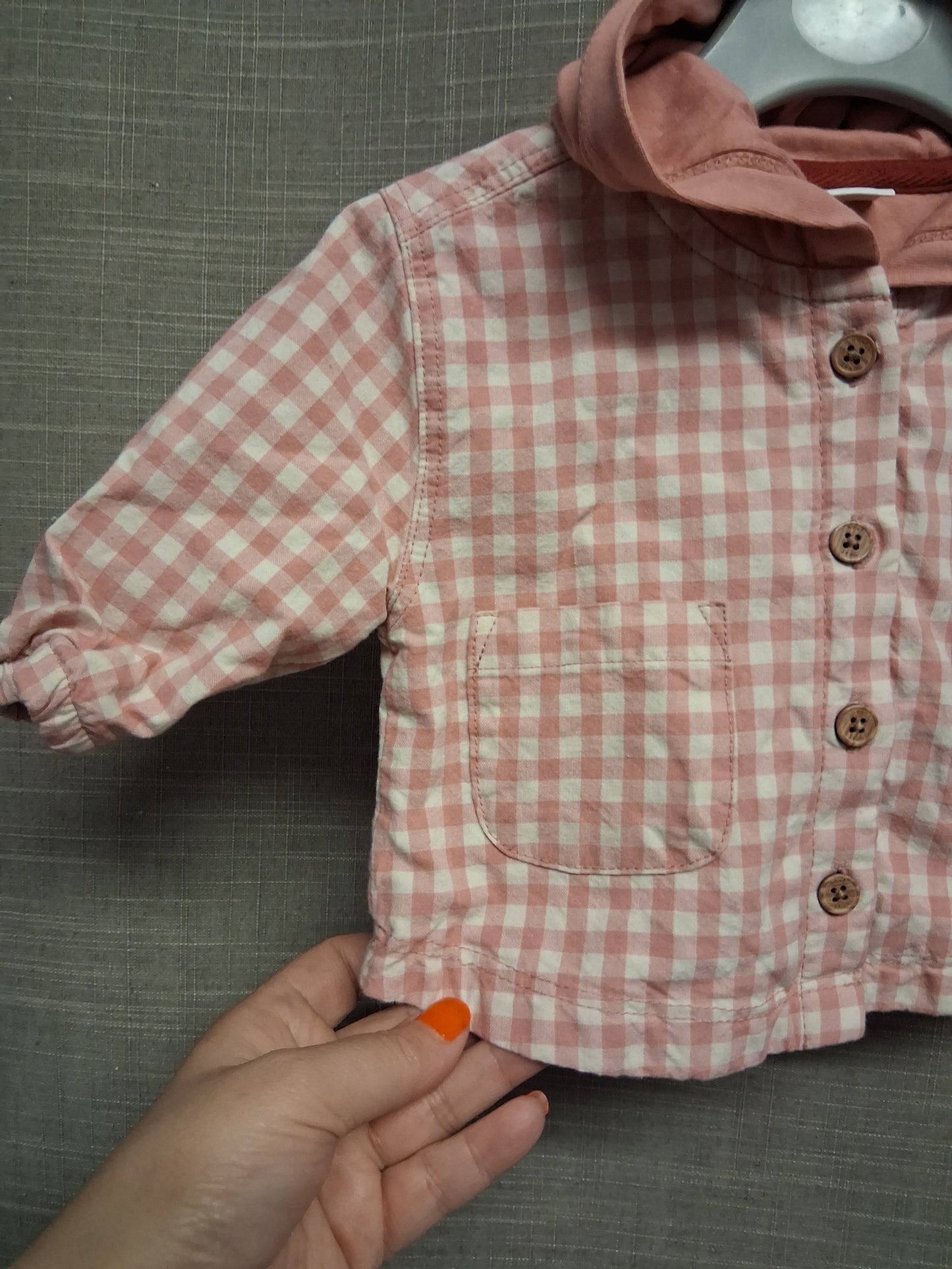 Next Girls Orange Peach Check Shacket Jacket Age 0-3 Months