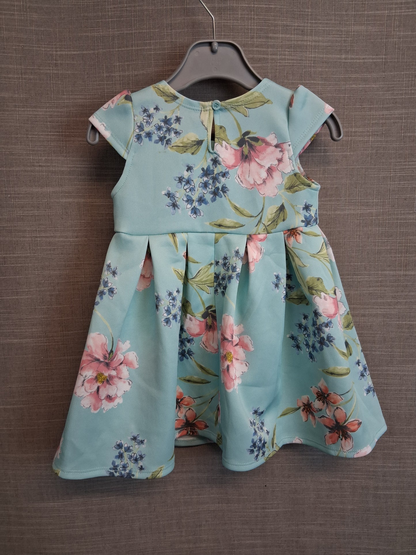 George Girls Blue Floral Scuba Dress Short Sleeve Age 12-18 Months