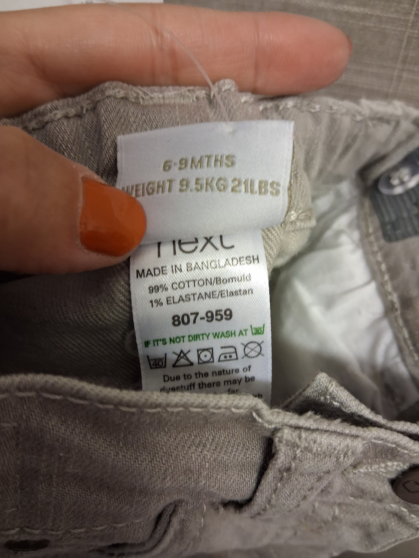 Next Boys Grey Denim Jeans Age 6-9 Months New Adjustable Waist